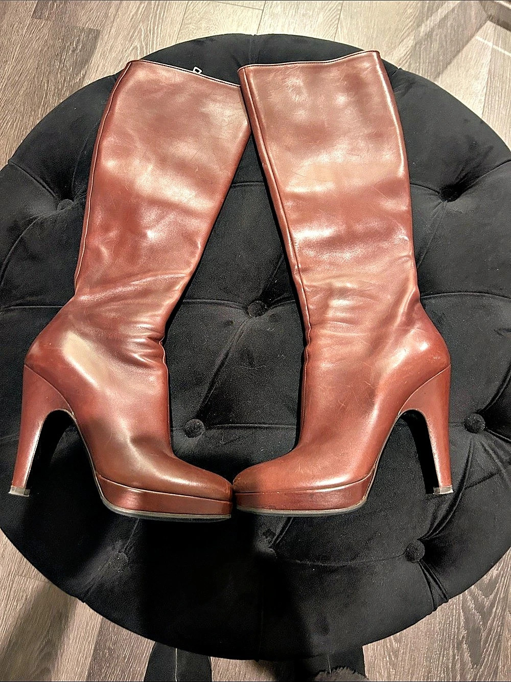 Prada Knee-High Heeled Boots Brown EU 37.5